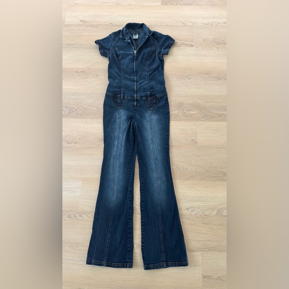 Vintage Revolt Jeans Co Denim Jumpsuit Zip Front Dark Wash Sz.Med